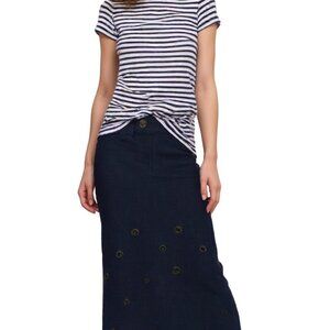 Jordache Vintage 90's Dark Blue Wash Denim Grommet Maxi Skirt Size 5